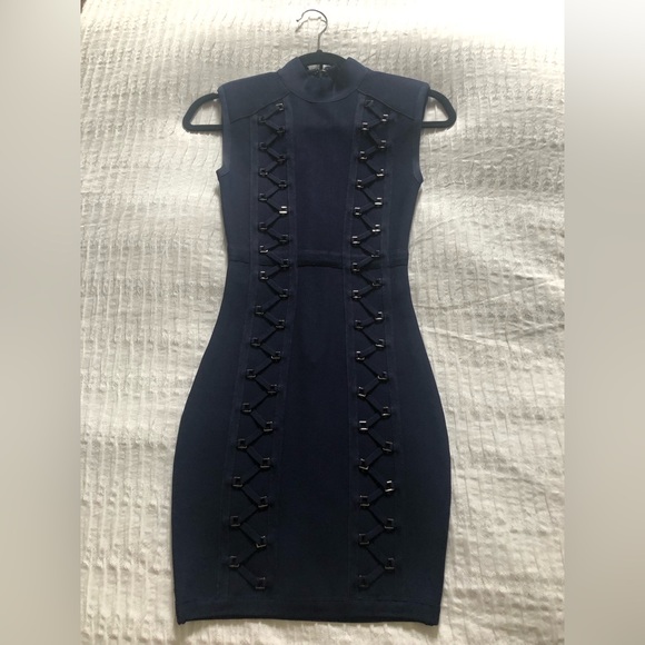 bebe Dresses & Skirts - Bebe Navy Blue Embellished Bandage Dress